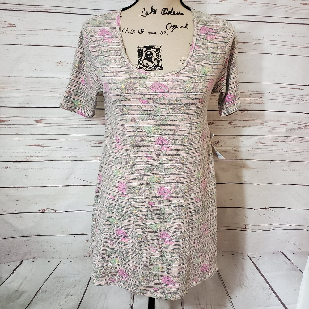 LuLaRoe Floral Striped Simply Comfortable Tee XXS